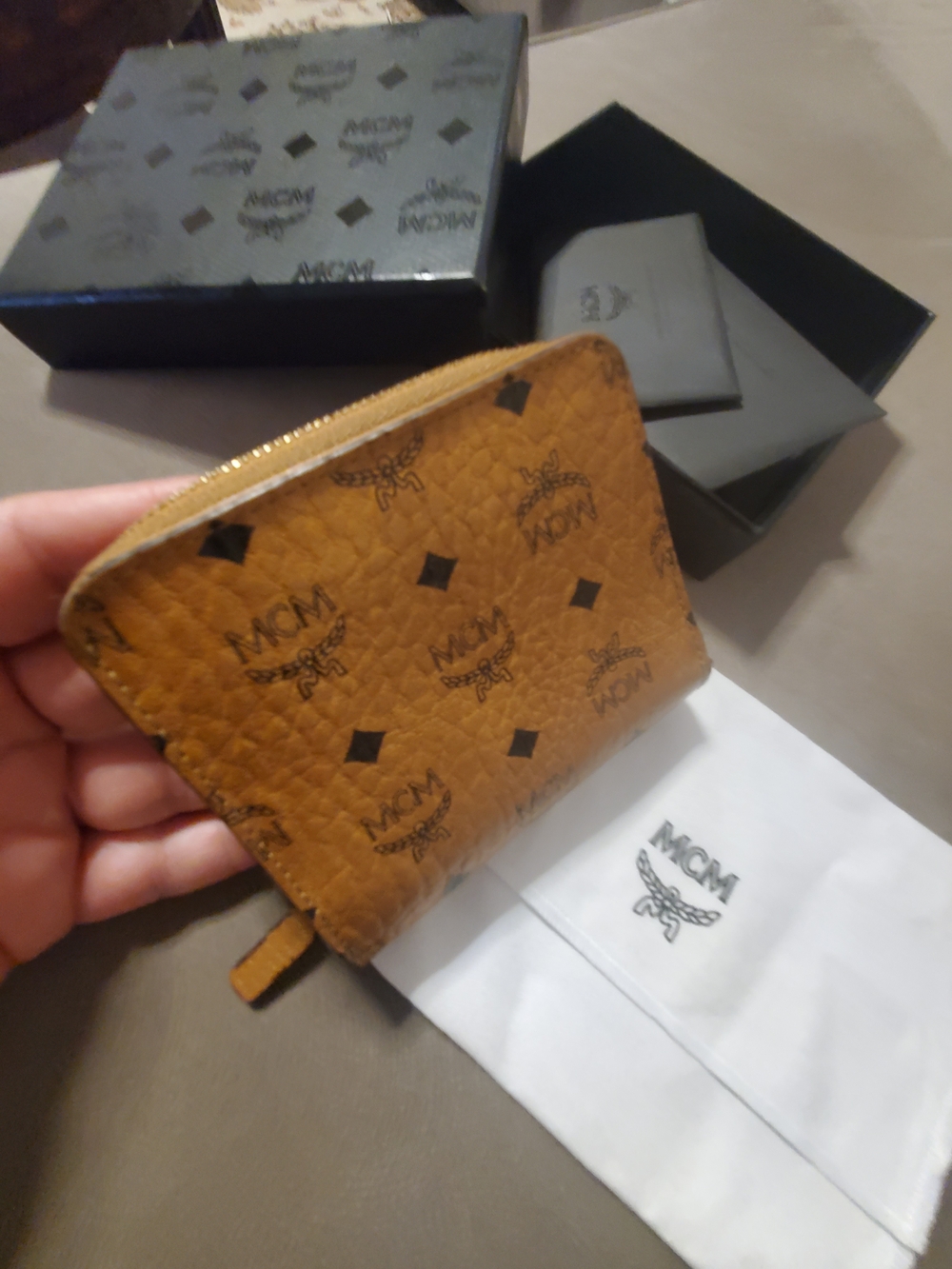 MCM Cognac Visetos Zip Wallet Womens Bifold